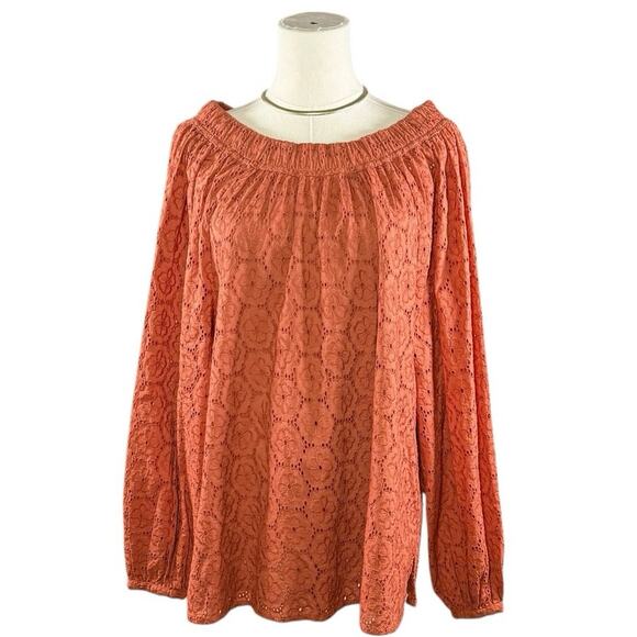 Roller Rabbit Glyn Eyelet Long Sleeve Cotton Blouse Boho Peasant Cottagecore | M - Picture 2 of 13